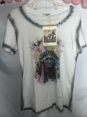 Delila Texas White Tee with Multicolor Southwestern Graphic